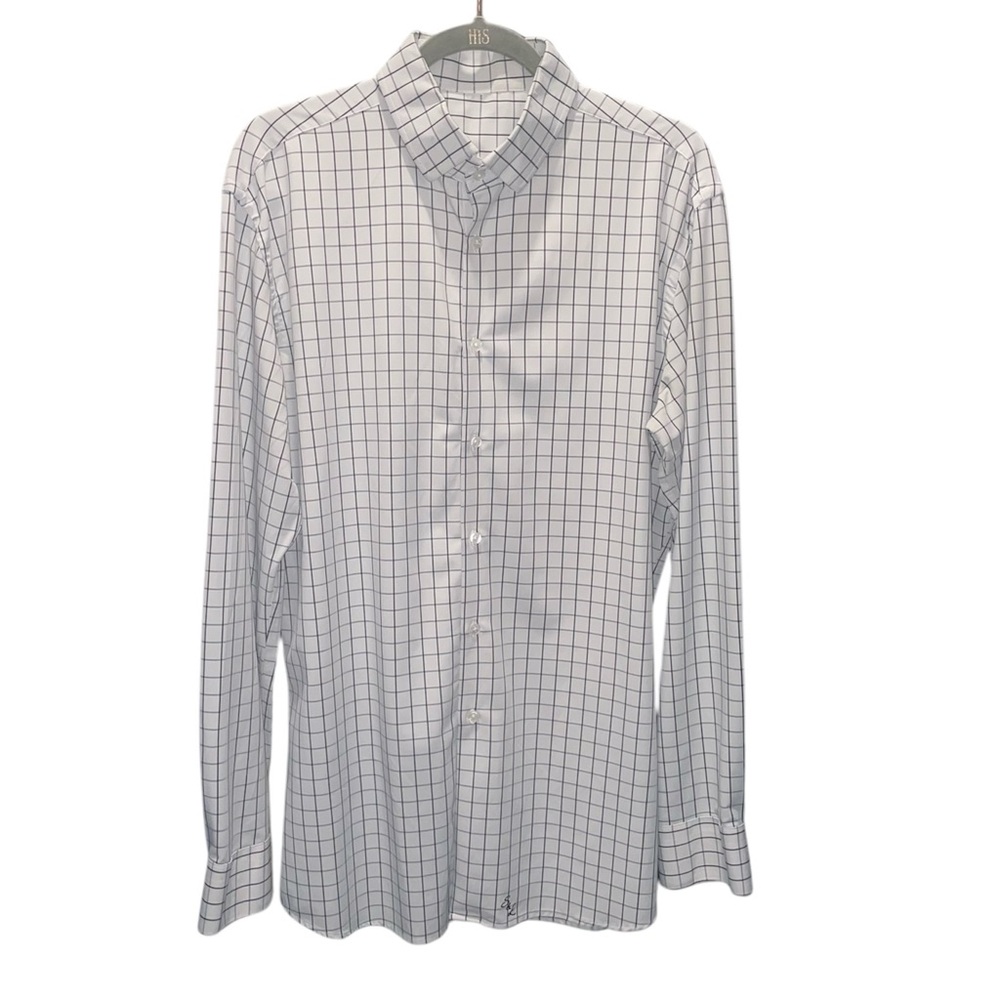 Men's White Checkered Dress Shirt